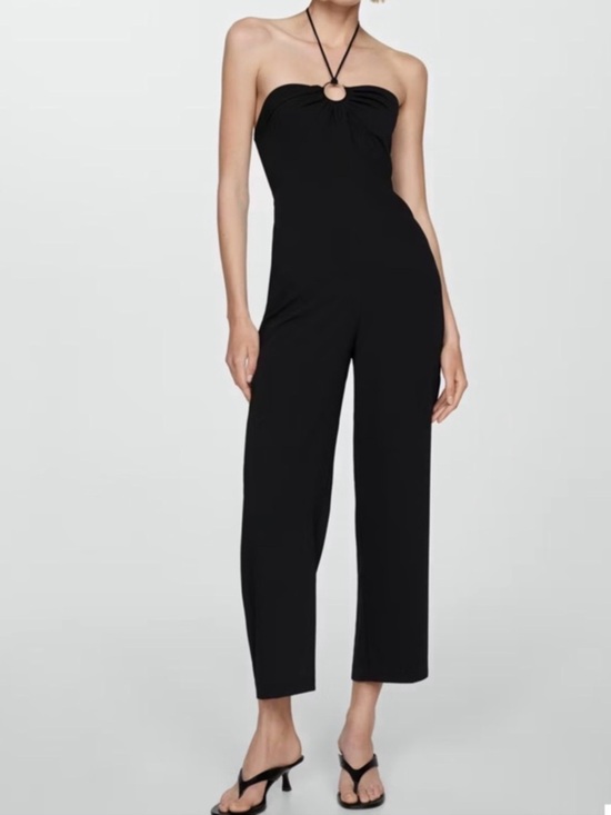 Mango Pants - Mango Black Strapless Ring-Detail Jumpsuit